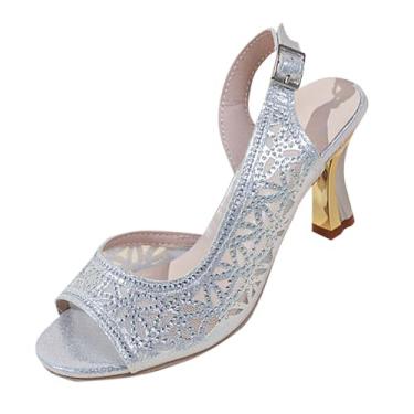 Imagem de Sandália feminina de salto alto casual versátil boca de peixe rasa primavera e verão, Prata, 36