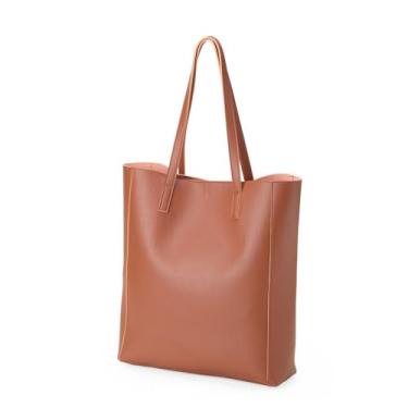 Imagem de Bolsa Tote Feminina de Couro Sintético, Preta, Alça Dupla, Design Minimalista (castanho)