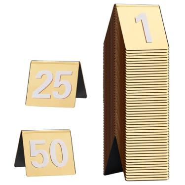 Imagem de Patioer Números de mesa dourados 1-50 placas de cartão com números de mesa de acrílico perfeitas para eventos de festa de recepção de casamento em restaurante