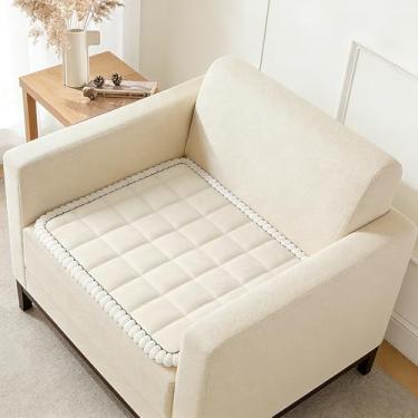 Imagem de Arfntevss Capa de sofá para cães, de veludo, lavável, aceita animais de estimação, capa de cadeira única, antiderrapante, com apoio de braço, protetor de pelúcia (grade difusa marfim branco, 70 cm x