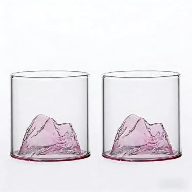 Imagem de RYUHYF Copos Fujiyama japoneses, copos de uísque à moda antiga, conjunto de 2, 300 ml (montanha rosa)