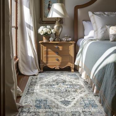 Imagem de jinchan Tapete vintage 10 x 15 cm, tapetes finos modernos, cinza, lavável, antiderrapante, elegante, retrô, leve, para quarto, sala de jogos, sala de jogos