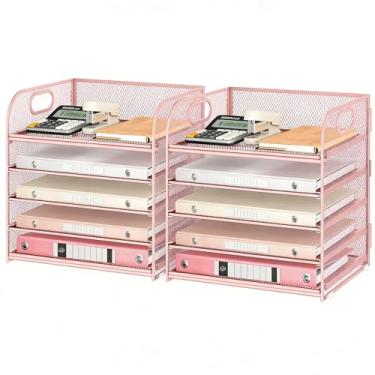 Imagem de Lavatino Organizador de papel de mesa com alça, pacote com 2 unidades, 5 camadas, pasta de arquivos, organizador de letras, organizador para escritório, casa ou escola