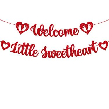 Imagem de Faixa de chá de bebê Dia dos Namorados Welcome Little Sweetheart Decoration Happy Valentine's Day Theme Gender Reveal Welcome Recém-nascido Baby Celebration Party Supplies
