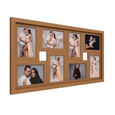 Imagem de Quadro Decorativo Porta-Retrato 8 Fotos 10x15cm – Moldura de Madeira para Parede, Escolha a Cor, Exposição Vertical ou Horizonta(Moldura Cinamomo)