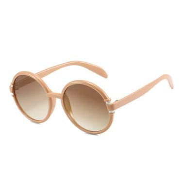 Imagem de HCPIHF Óculos redondos de luxo para mulheres e homens, vintage, moda punk, armação grande e grande (rosa-amarelado)