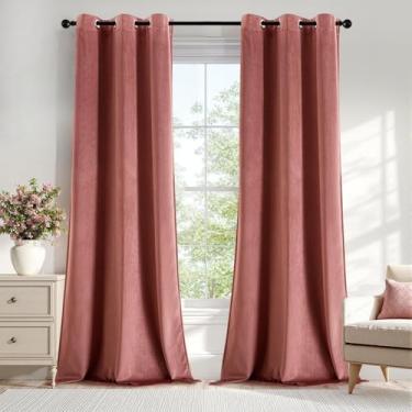 Imagem de Cortinas de veludo rosa rosa empoeirado 96 polegadas de comprimento, blecaute, isolamento térmico, à prova de som, cortinas de escurecimento de quarto, cortinas de janela com ilhós para quarto, sala