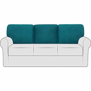 Imagem de Capas de encosto de sofá elástico nas costas de sofá com cordão, capas de almofada de substituição para sofá jacquard de lã polar (azul-petróleo, esquerda + meio + direita)