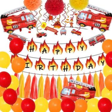 Imagem de Kit de balão para festa de aniversário de caminhão de bombeiros, 55 un
