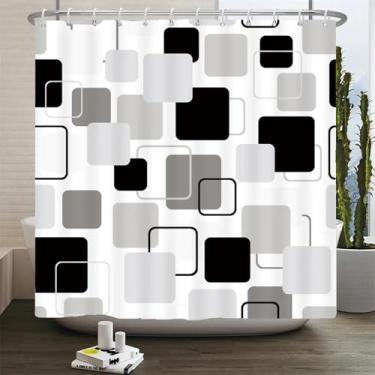 Imagem de Cortina de chuveiro geométrica moderna cortina de chuveiro impermeável com estampa de treliça cortina de banheira de poliéster decoração de banheiro com ganchos 71 x 88 pol. x 180 x 223 cm/L x A