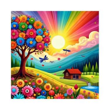 Imagem de Pintura De Diamante Ao Pôr Do Sol Bordado Com Strass Paisagem Árvore F