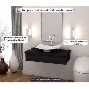 Imagem de Bancada Para Banheiro 80cm Com Cuba Folha F44 800w Metrópole Compace Preto Onix