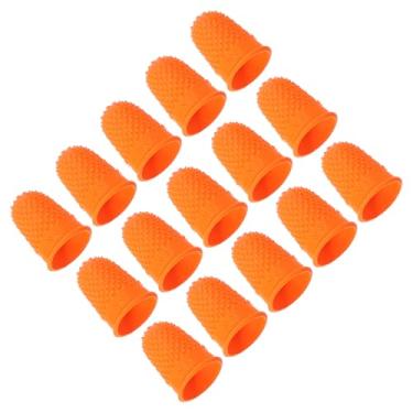 Imagem de Generic Pontas de dedo de borracha, pacote com 15 protetores de dedo de silicone para polegar, capas de berço, almofadas de proteção, alças de dedal para costura, laranja, tamanho M