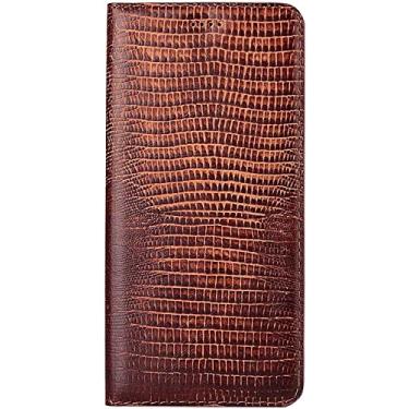 Imagem de GANYUU Capa de telefone flip magnética [porta-cartão], para Apple iPhone 14 Case 6,1 polegadas 2022 couro à prova de choque fólio padrão lagarto capa [suporte] (cor: marrom)
