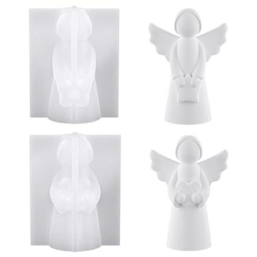 Imagem de Molde de vela de silicone, 2 peças de moldes de fundição de anjo faça-você-mesmo, molde criativo de gesso de anjo de Natal para pingente, sabonete, artesanato, ornamento, presente