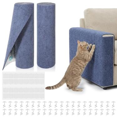 Imagem de Pacote com 2 tapetes para gatos de 39,9 cm x 199,9 cm com 40 parafusos e 32 almofadas adesivas, protetor de móveis para sofás e torres (cinza claro)