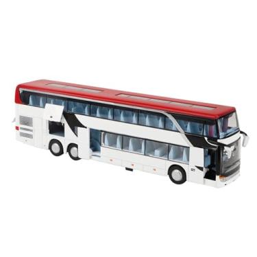 Imagem de Naroote Modelo de ônibus Elétrico de Liga Dupla 1:32, Brinquedo Com Resistência a Quedas, Música Led para Crianças, Modelo de Carro (Branco Vermelho)