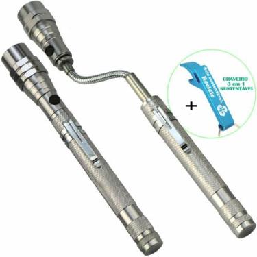 Imagem de Lanterna de LED Telescópica Flexível Laser Pointer com Imã Prata + Cha