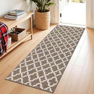 Imagem de U'Artlines Tapete de corredor para corredor, 5 x 1,8 m, antiderrapante, para cozinha, tapete para corredor, padrão geométrico, marrom, lavável à máquina, tapete para entrada e banheiro