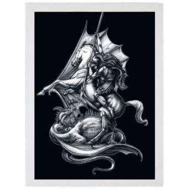 Imagem de Quadro Desenho São Jorge Preto E Branco 33X24 C/Vidro Branca