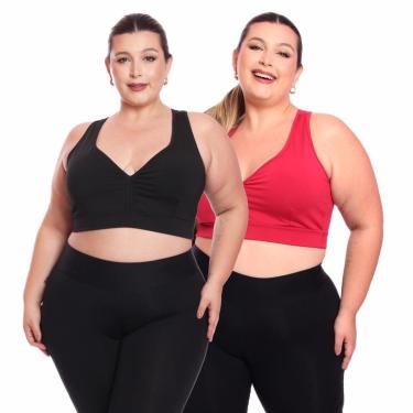 Imagem de Kit 2 Top Fitness Plus Size Feminino Sem Bojo Academia Decote-Feminino