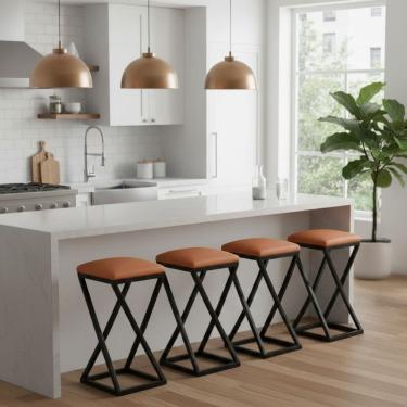 Imagem de Kit 4 Banqueta Banco Baixa Bancada 50 cm Cozinha Bar Corino