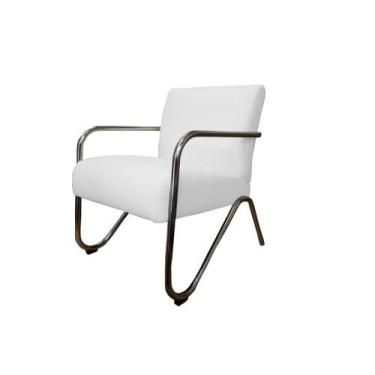 Imagem de Poltrona Decorativa Bela Couro Branco Braço Cromado Ms Decor - Mansão 
