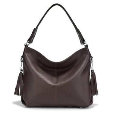 Imagem de Moda macia de couro genuíno borla feminina bolsa de ombro feminina bolsa mensageiro bolsa preta branca, Café, length*height*width=37x27x10cm, Clássico