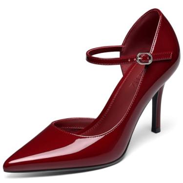 Imagem de CELLENZ Sapatos femininos de salto alto: bico fino fechado, salto agulha de 8,5 cm, vestido de tiras, escritório, formal, formatura, sexy, baile, casamento, sapato escarpim, 92 Wine Pat, 37