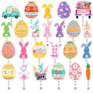 Imagem de Landical Carretel retrátil de crachá de feltro para Dia dos Namorados com clipe giratório jacaré, suporte de coração vermelho, para enfermeiras, médicos, professores, material escolar (Páscoa)