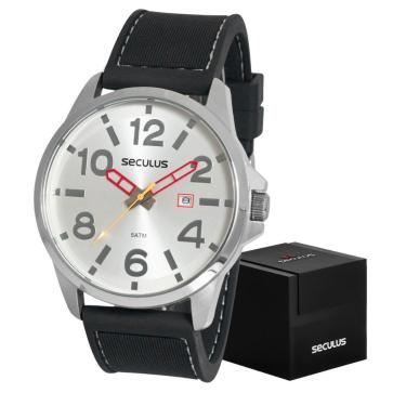Imagem de Relógio Prateado Seculus Grande Original Resistente Masculin-Masculino