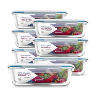 Imagem de Kit 7 Potes de Vidro Retangular com Tampa Hermética 2800ml (Azul)