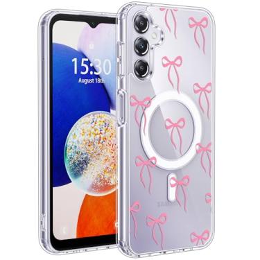 Imagem de Jkvare Capa para Samsung Galaxy A14 compatível com MagSafe, capa protetora magnética sem fio com padrão estético cristalino para mulheres e meninas - laços chiques