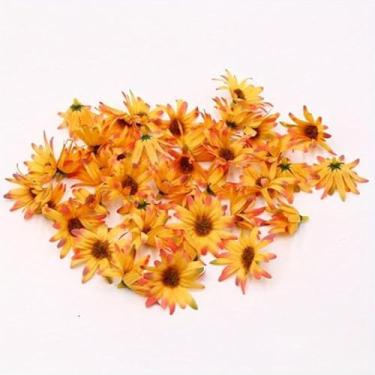 Imagem de 25 peças de girassol pontiagudo cor de outono cabeça de flor artificial DIY acessórios de decoração de casa layout de casamento (laranja)