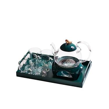 Imagem de Conjunto de chávenas de chá de flores para servir para bebidas, conjunto de bule de chá de flor de vidro, conjunto de bule de chá, base resistente ao calor, garrafa de água