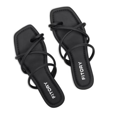 Imagem de FITORY Sandália feminina de dedo plano com alça cruzada para o verão, Todo preto, 38