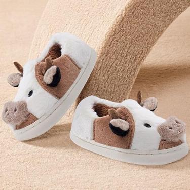 Imagem de Sapatos de algodão de vaca para meninas, meninos, crianças, felpudos, fofos, de algodão, animais, sapatos de pelúcia fofos, para meninas, sala de estar, quarto, marrom, Marrom, 12-13 Little Kid