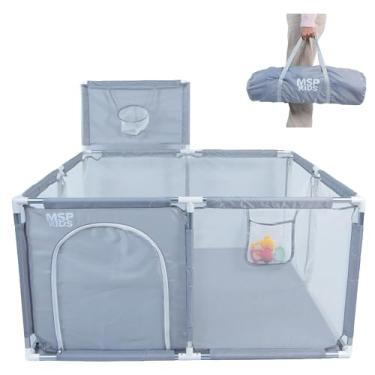 Imagem de Cercadinho Grade de Proteção Infantil com Cesta de Basquete, Portátil com Bolsa de Transporte (Cinza)