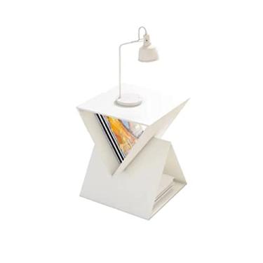 Imagem de Mesa de canto pequena simples, mesa de cabeceira lateral de metal, 3 camadas, sofá de café com detalhe quadrado para sala de estar, quarto, escritório, móveis de casa (branco)
