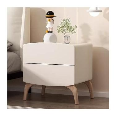 Imagem de Mesa de cabeceira simples de madeira organizador creme cor pura quarto armazenamento doméstico mesa de cabeceira grande capacidade gavetas duplas quarto (branco, médio)