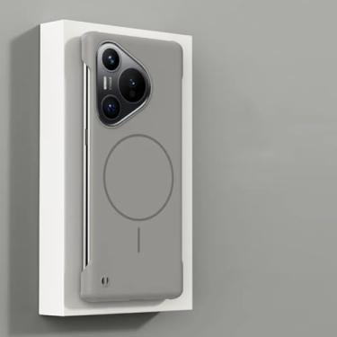 Imagem de HJZSZX Capa ultrafina sem moldura para Huawei Mate 60 Pro com carregador magnético sem fio (para Huawei Mate 60 Pro/cinza)