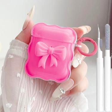 Imagem de Linda capa transparente para AirPods 2/1 geração, design de laço 3D, macio, TPU macio, à prova de choque, Kawaii, Apple iPod 2ª/1ª geração, com kit de limpeza e chaveiro, meninas e mulheres - Rosered