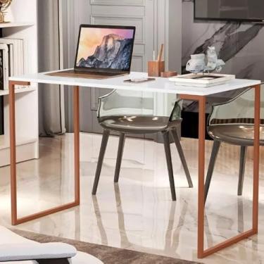 Imagem de Mesa Escrivaninha 90cm para Computador Notebook Estudo Home Office Cantinho do Café MDF Pés de Ferro (BRONZE)