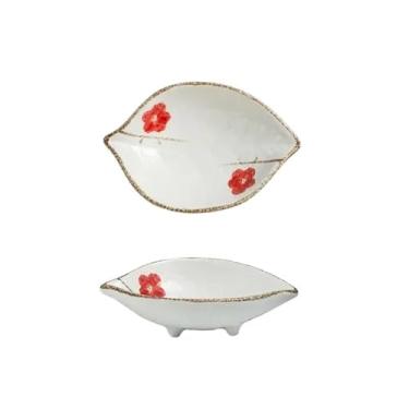 Imagem de Prato de molho de soja em forma de folha de cerâmica pequeno prato de molho de soja prato de molho de soja manteiga mostarda temperos tigelas de molho (vermelho)