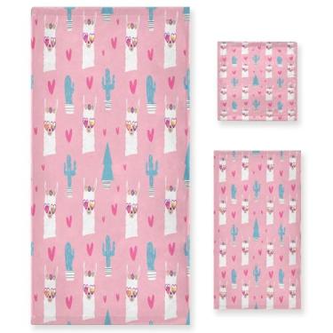 Imagem de xigua Lindo conjunto de toalhas de banheiro Lhamas absorvente macio 3 peças toalha de banho toalha de mão toalhas decorativas para banheiro, academia, hotel, praia, piscina