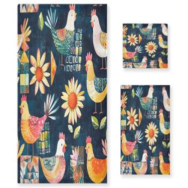Imagem de xigua Conjunto de toalhas de banheiro com galo colorido absorvente macio 3 peças toalha de banho toalha de mão toalhas decorativas para banheiro, academia, hotel, praia, piscina