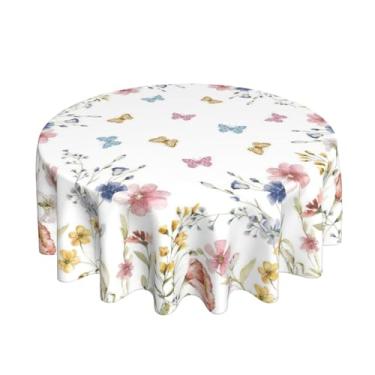 Imagem de GOLIANDA Toalha de mesa de primavera redonda de 177 cm, toalha de mesa de folhas florais em aquarela, decoração de casa de fazenda, verão, flores para festa, piquenique, cozinha, jantar, decoração