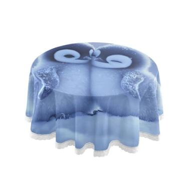 Imagem de Qilmy Toalha de mesa redonda de palmeira de treliça verde, 152 cm, resistente à água, à prova de derramamento, capa de mesa grande para jantar de reunião de família em ambientes internos e externos