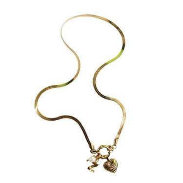 Imagem de tincolia Colar feminino de aço inoxidável estilo europeu e americano corrente de osso de cobra com pingente de coração de 26 letras