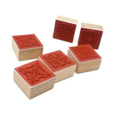 Imagem de Carimbo De Borracha Quadrado Redondo Com Textura De Renda Mandala Flor